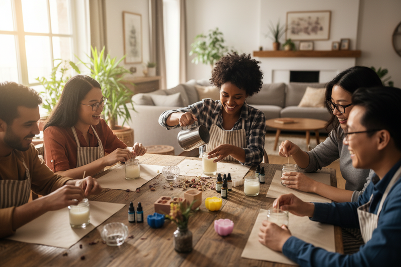 clear picture of multi cultures in a candle making class at home